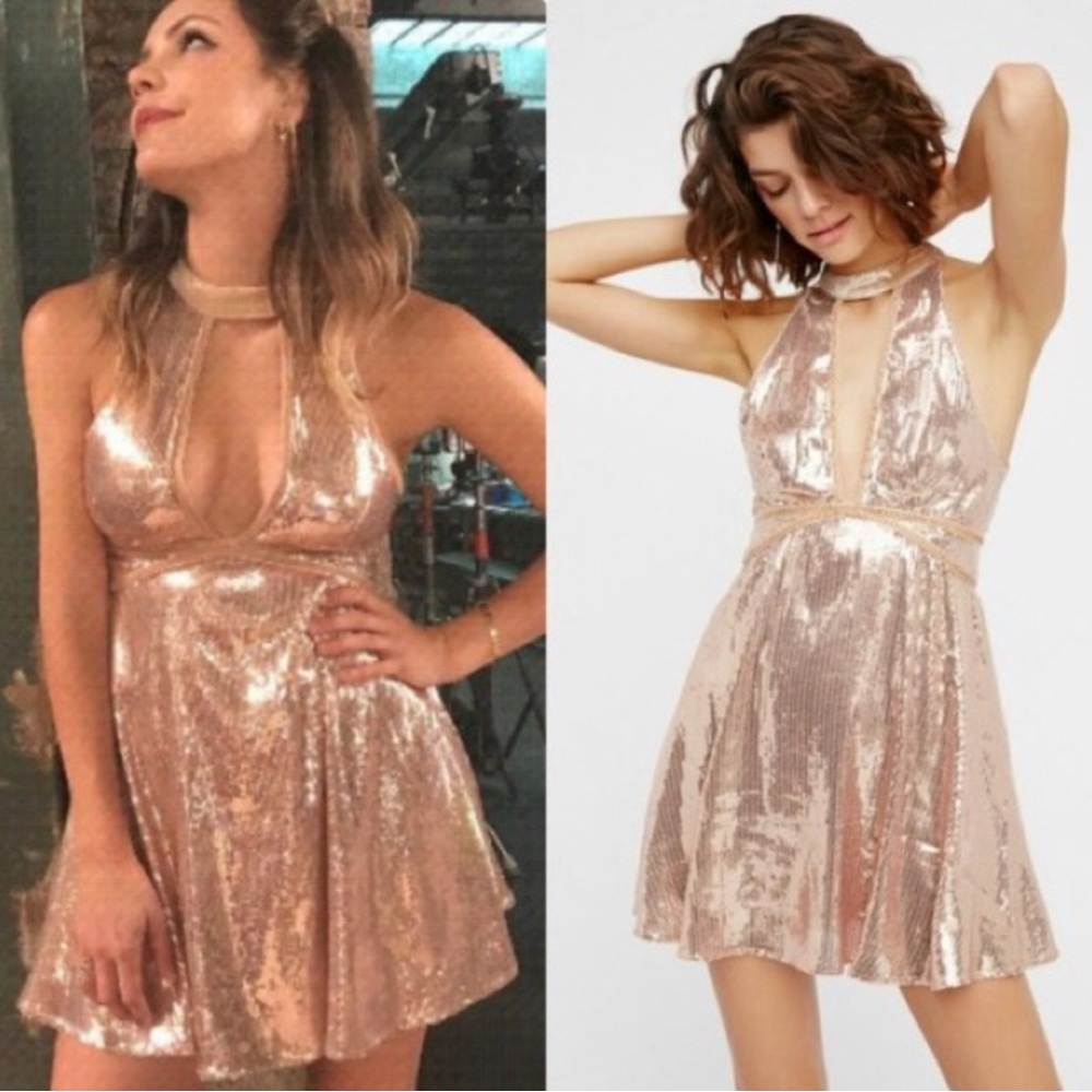Free people Rose Gold film noir Sequin Halter Dress